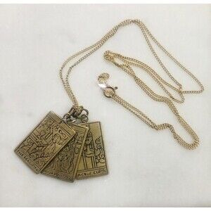 Tarot Card Necklace Gold Tone 24 In High Priestess, Ace Of Cups, The Magician